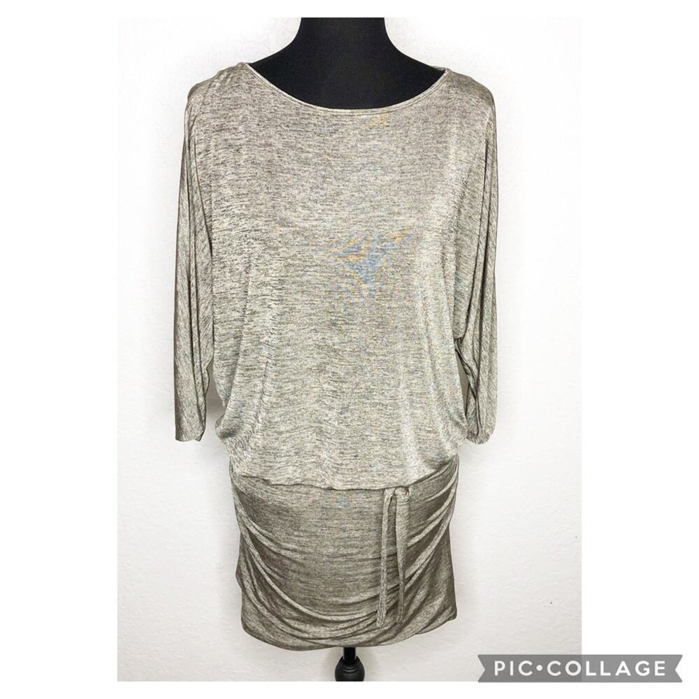 WHBM gray metallic‎ open back blouson dress size Small